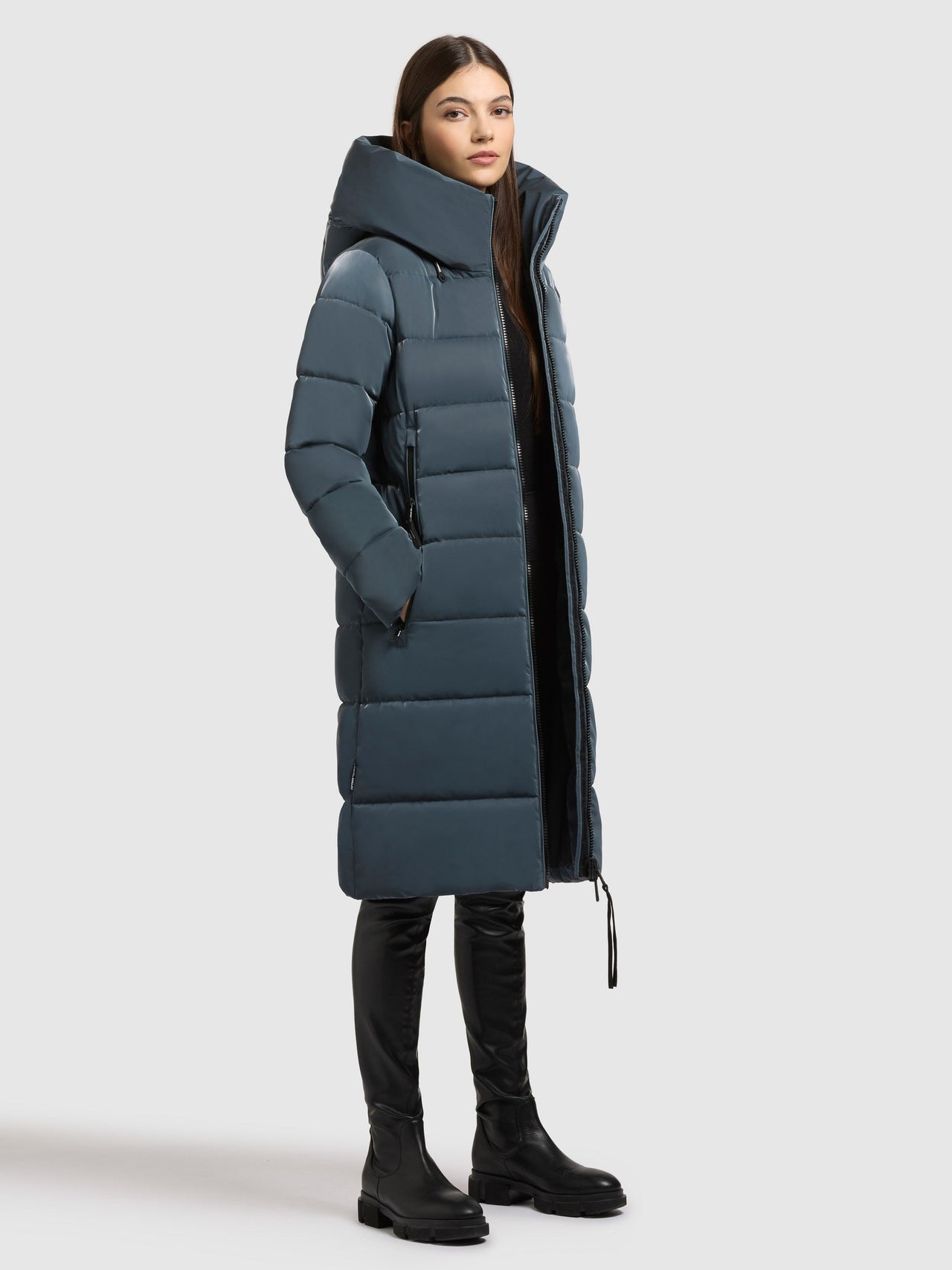 1229CO253 406DIM-BLU | Coat JILIAS6 SHINY DIM BLUE