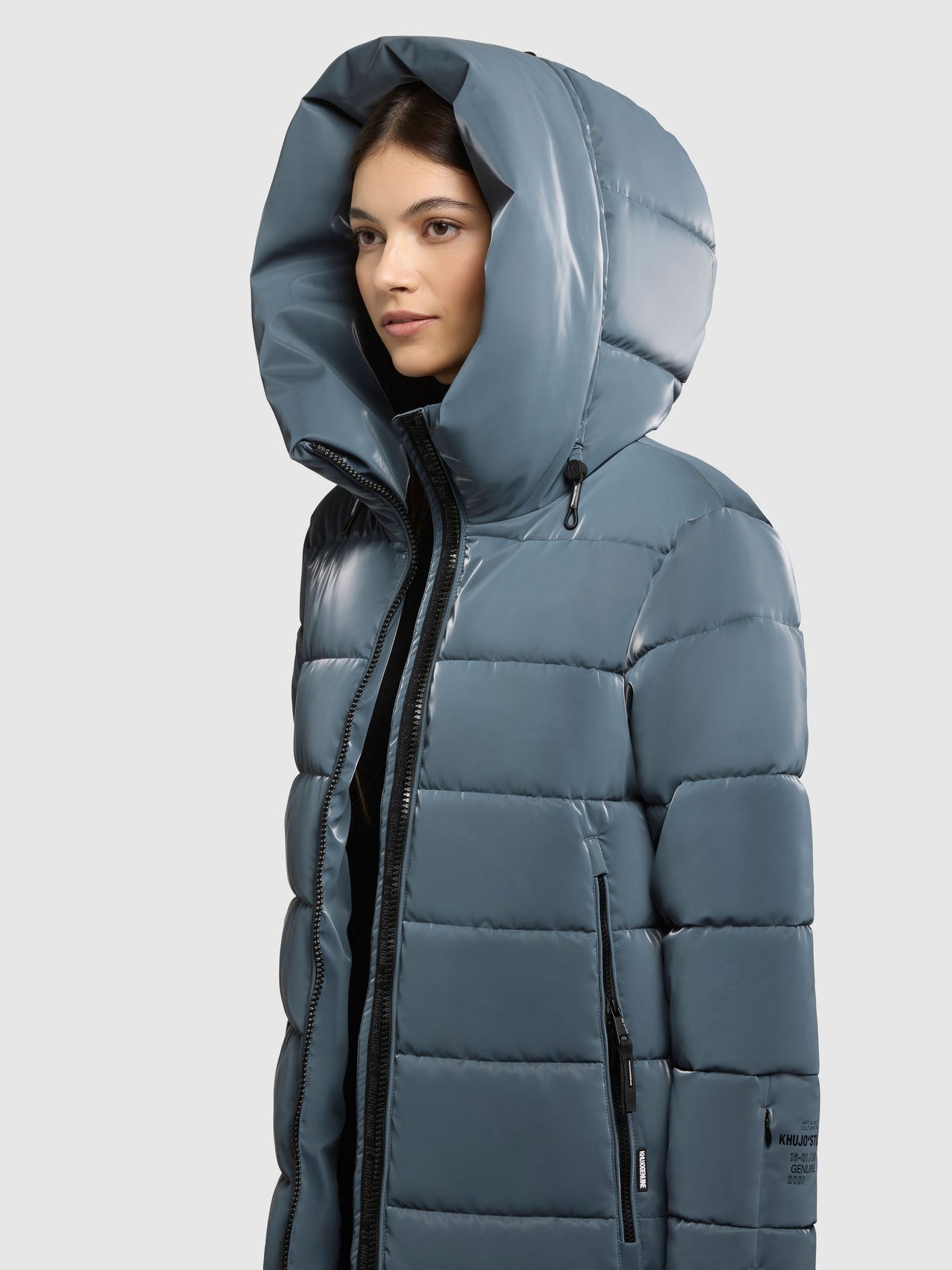 1229CO253 406DIM-BLU | Coat JILIAS6 SHINY DIM BLUE