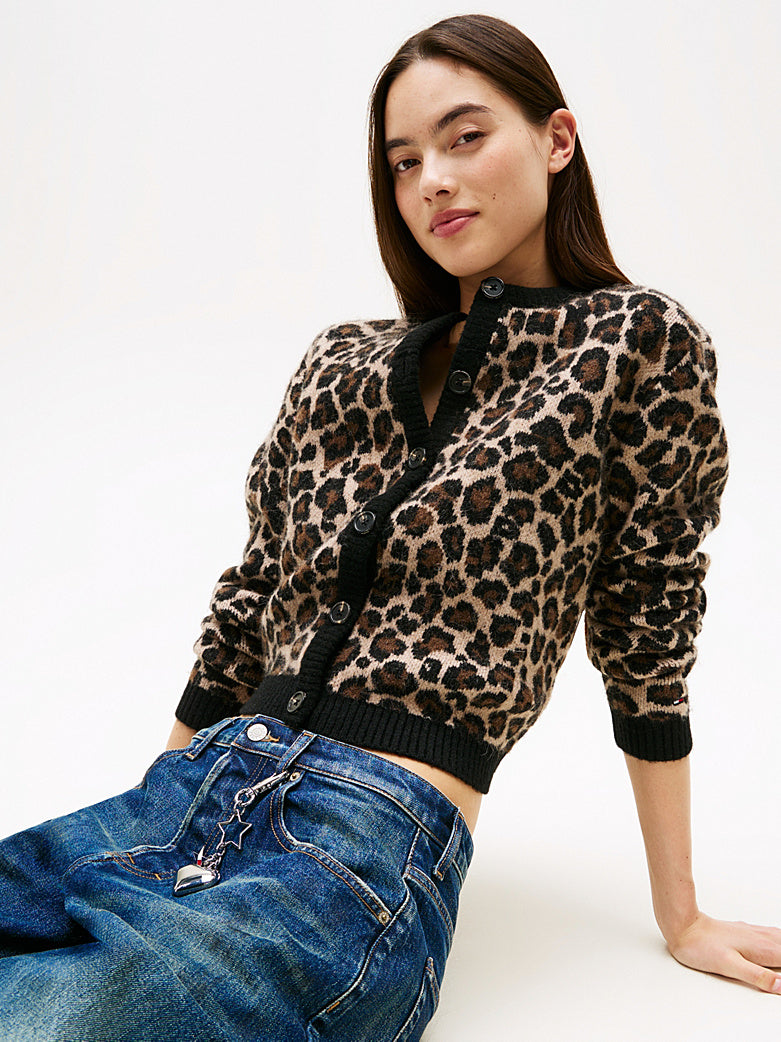 DW0DW21968 0HD | Relaxed Fit Cardigan mit Leoparden-Print