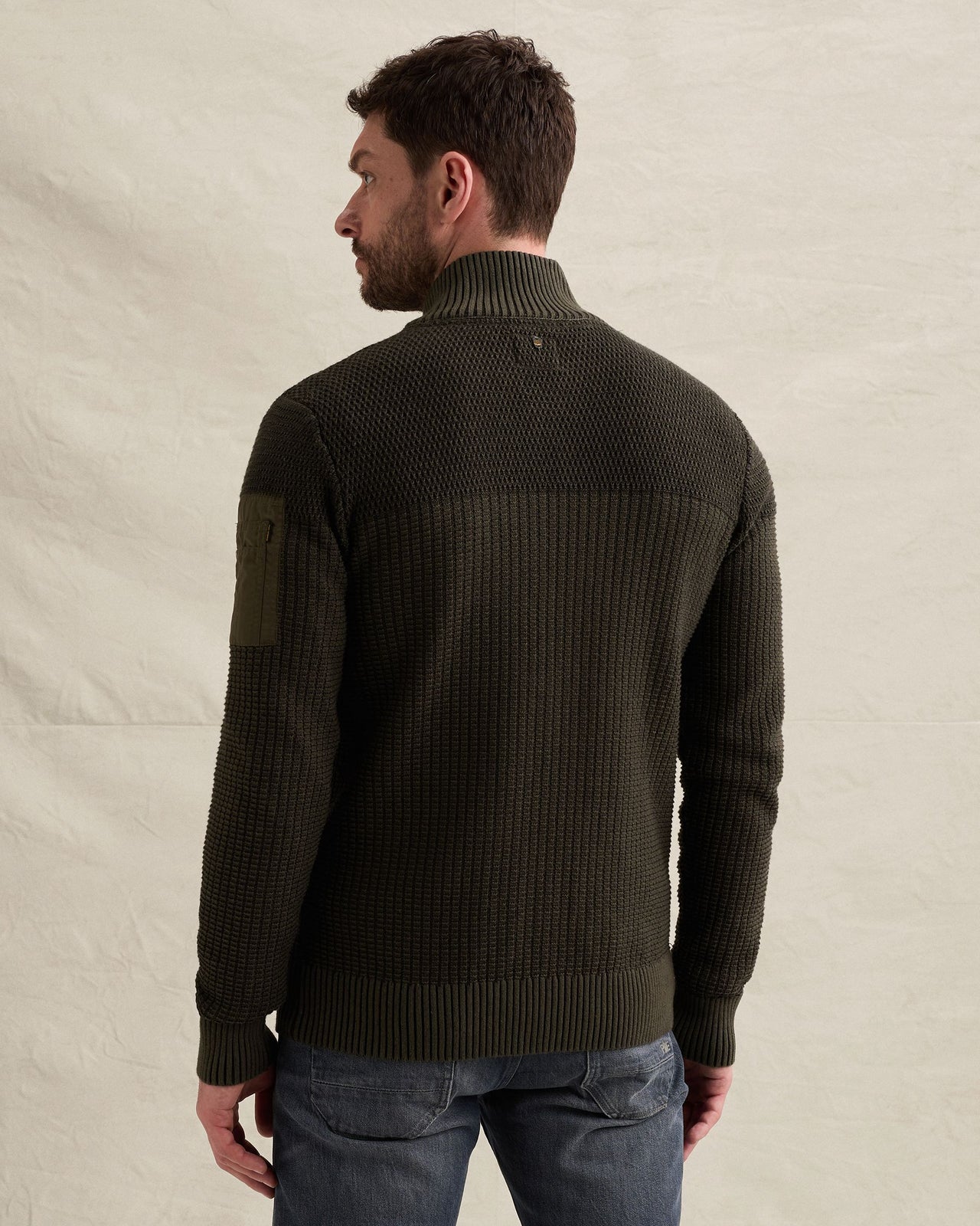 PKC2609356 8039-Beluga | Strickjacke mit Reißverschluss und Flight-Pocket