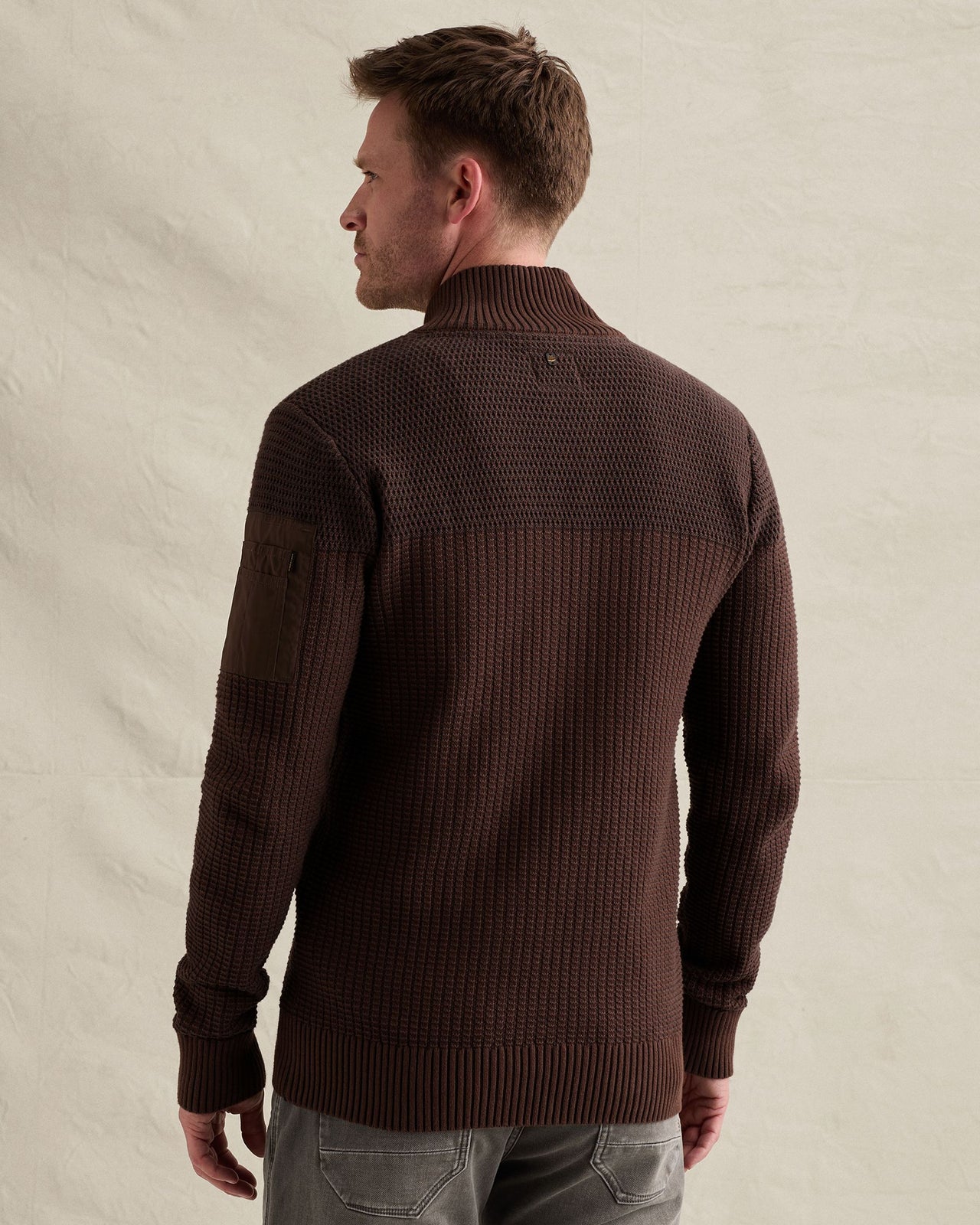 PKC2609356 8168-Cappuccino | Strickjacke mit Reißverschluss und Flight-Pocket
