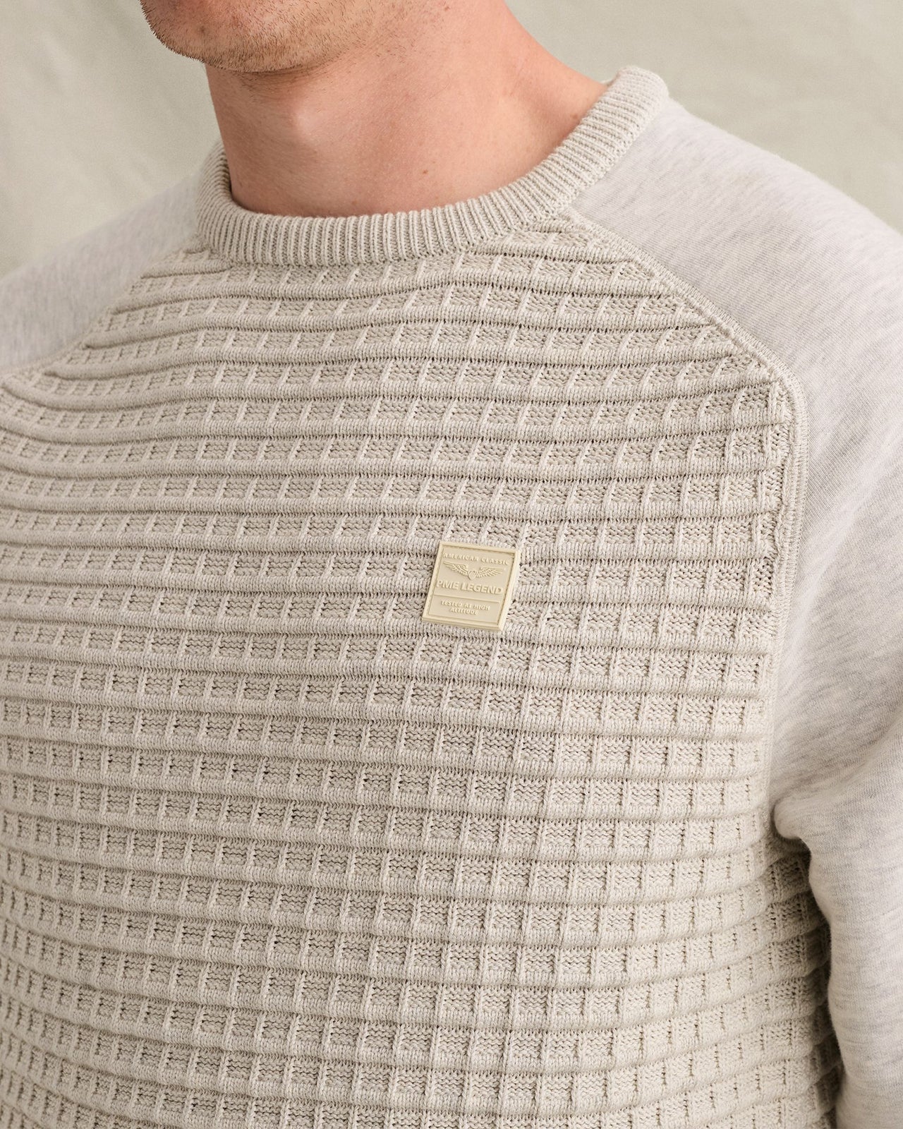 PKW2609323 910-Bone White Melee | Pullover mit Waffelstruktur und Raglanärmeln
