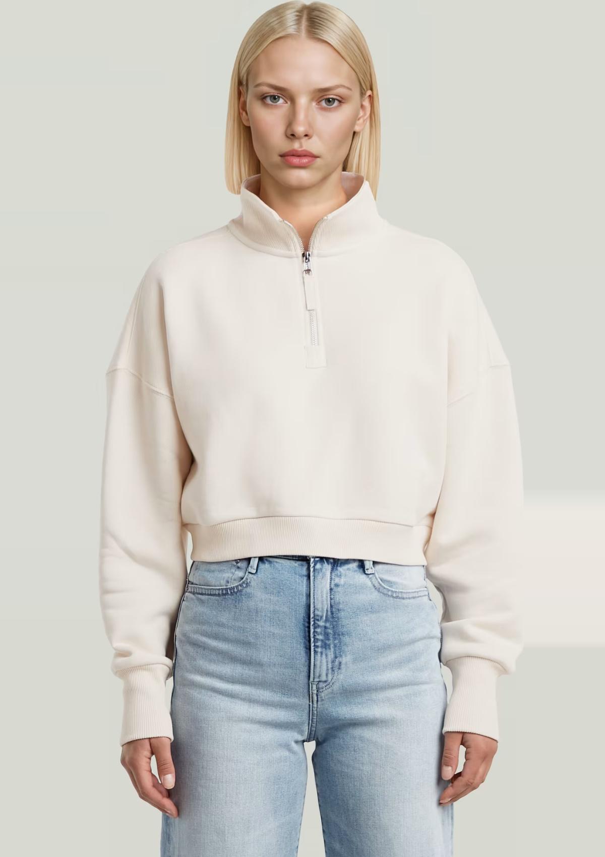 D23692-E355-159 159 | Cropped Half Zip Loose Sweatshirt