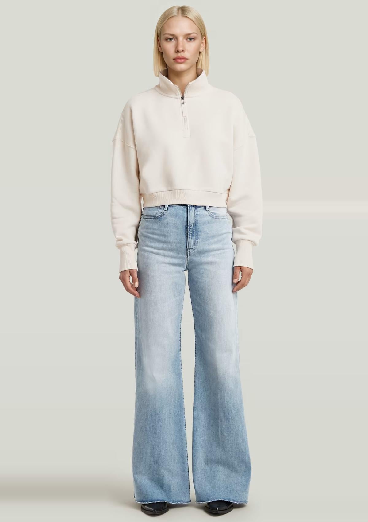 D23692-E355-159 159 | Cropped Half Zip Loose Sweatshirt