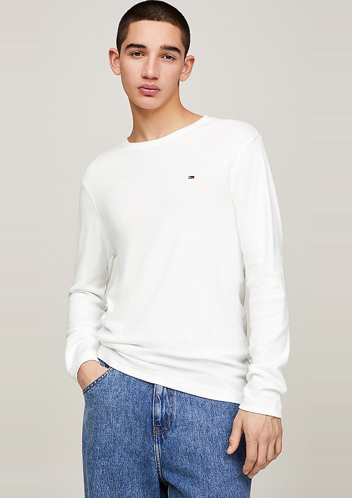 Tommy Hilfiger Longsleeves DM0DM04409 100 | Slim Fit Langarmshirt aus reiner Baumwolle