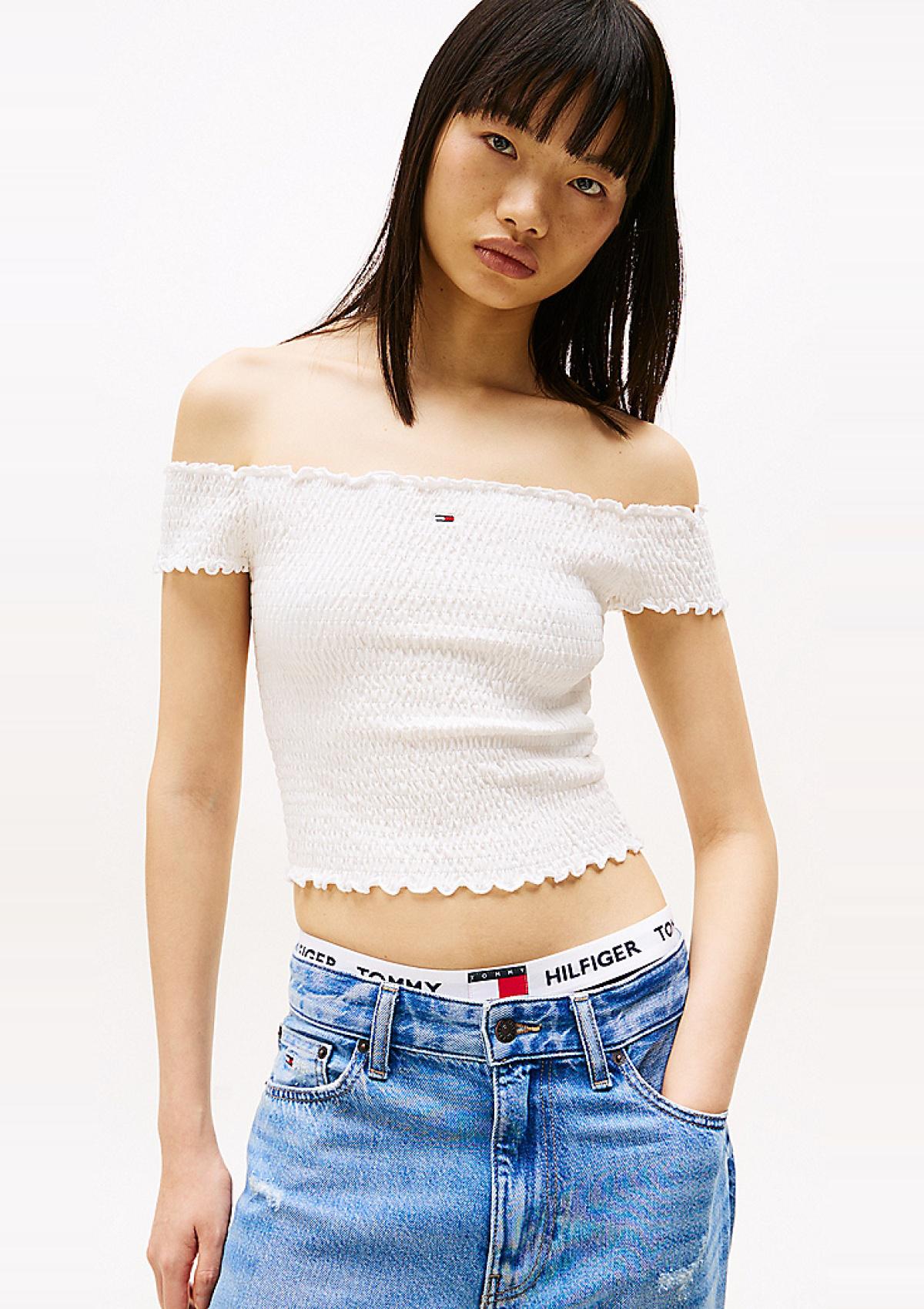 DW0DW20238 YBL | Slim Cropped Fit Top mit gesmokten Einsätzen