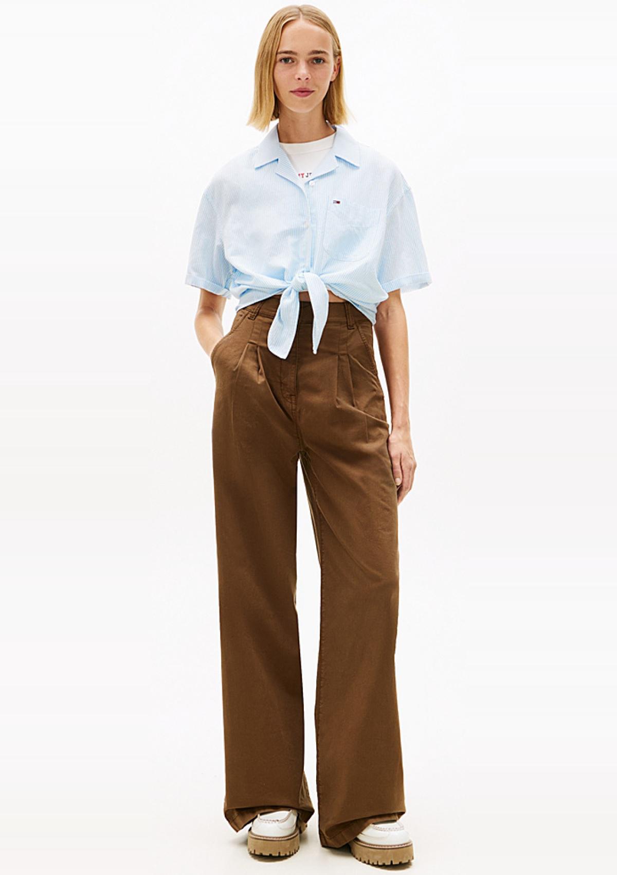 DW0DW22210 0A6 | Relaxed Fit Leinenmix-Hemd mit Bindeband vorne