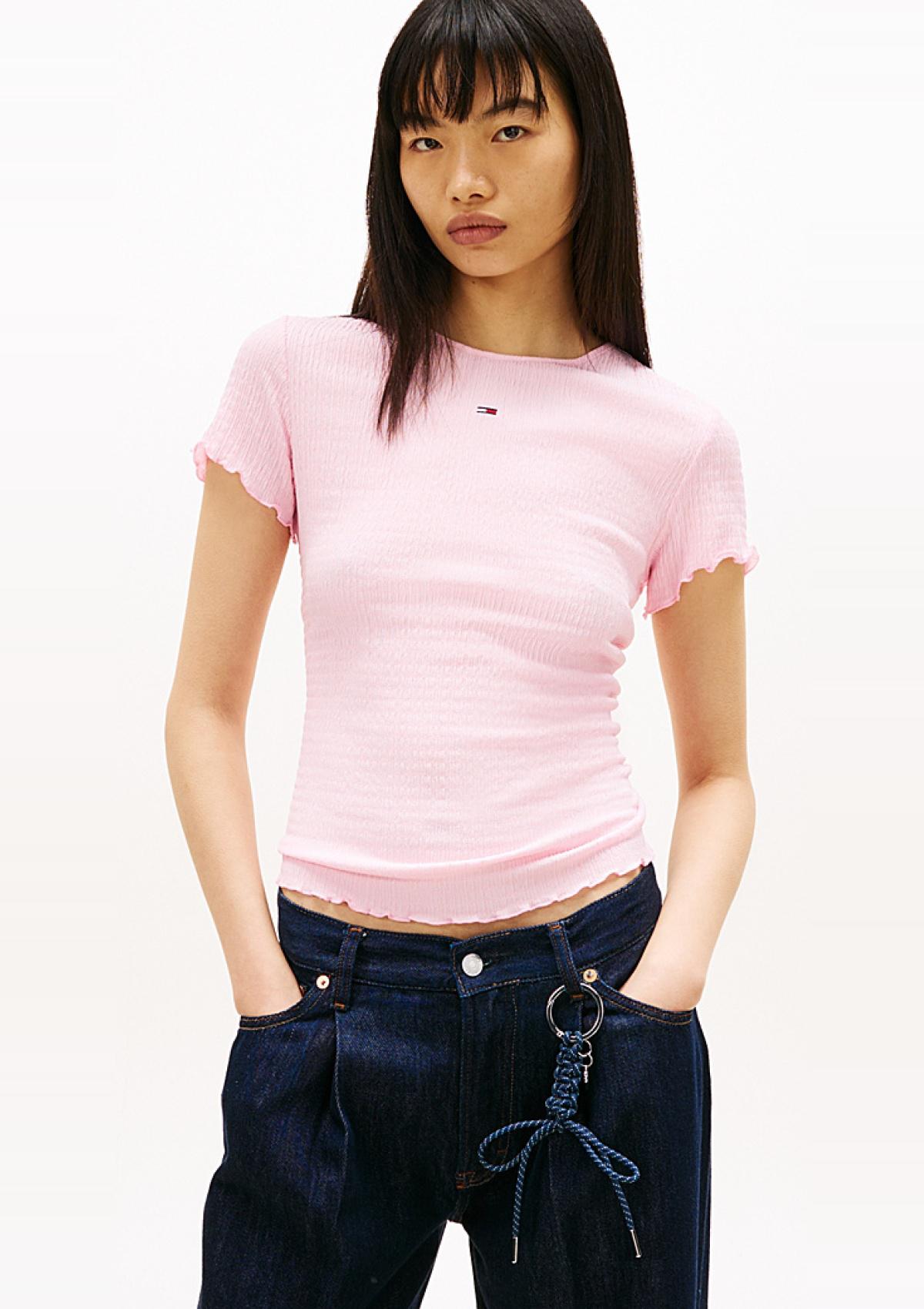 DW0DW22219 TN9 | Gesmoktes Slim Fit T-Shirt aus Seersucker