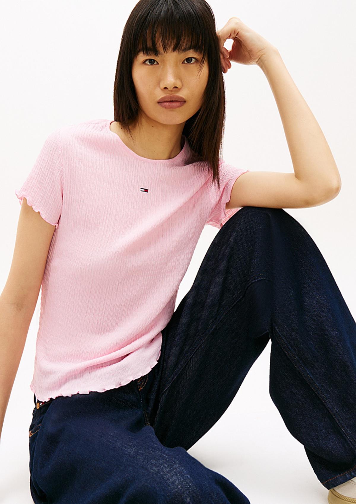 DW0DW22219 TN9 | Gesmoktes Slim Fit T-Shirt aus Seersucker