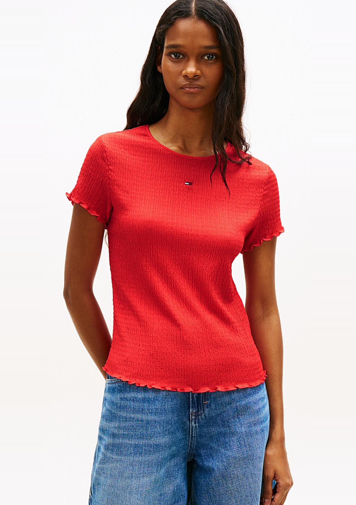 DW0DW22219 XK3 | Gesmoktes Slim Fit T-Shirt aus Seersucker