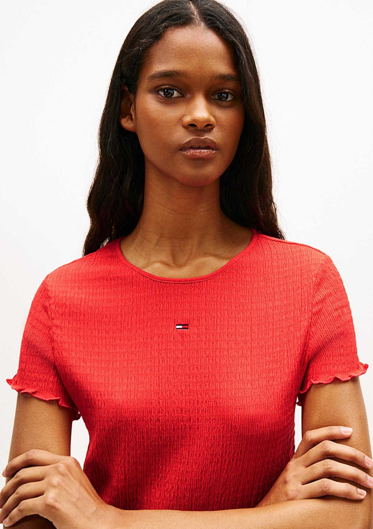 DW0DW22219 XK3 | Gesmoktes Slim Fit T-Shirt aus Seersucker