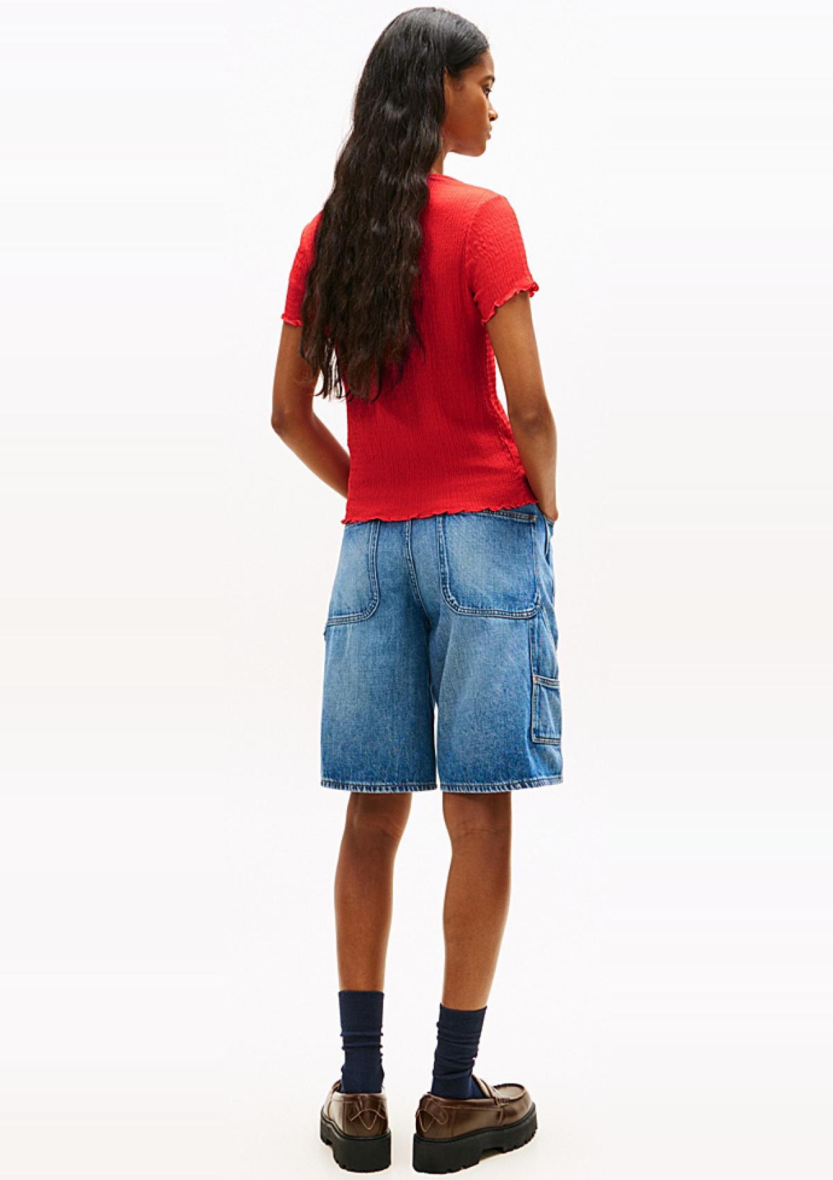 DW0DW22219 XK3 | Gesmoktes Slim Fit T-Shirt aus Seersucker