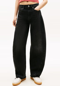 Thumbnail for DW0DW22712 1BZ | Schwarze Barrel Leg Jeans mit mittelhohem Bund