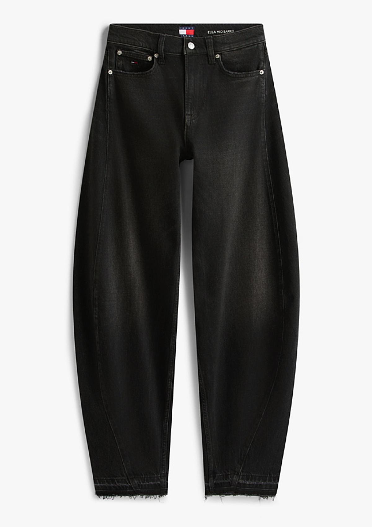 DW0DW22712 1BZ | Schwarze Barrel Leg Jeans mit mittelhohem Bund