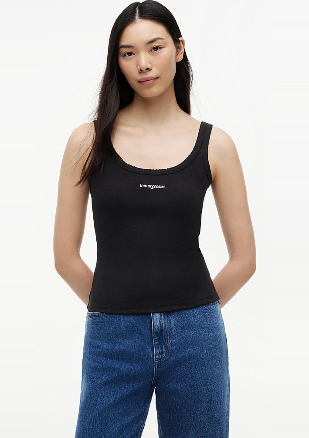 DW0DW22817 BDS | Slim Fit Rippen-Tanktop mit Logo-Stickerei