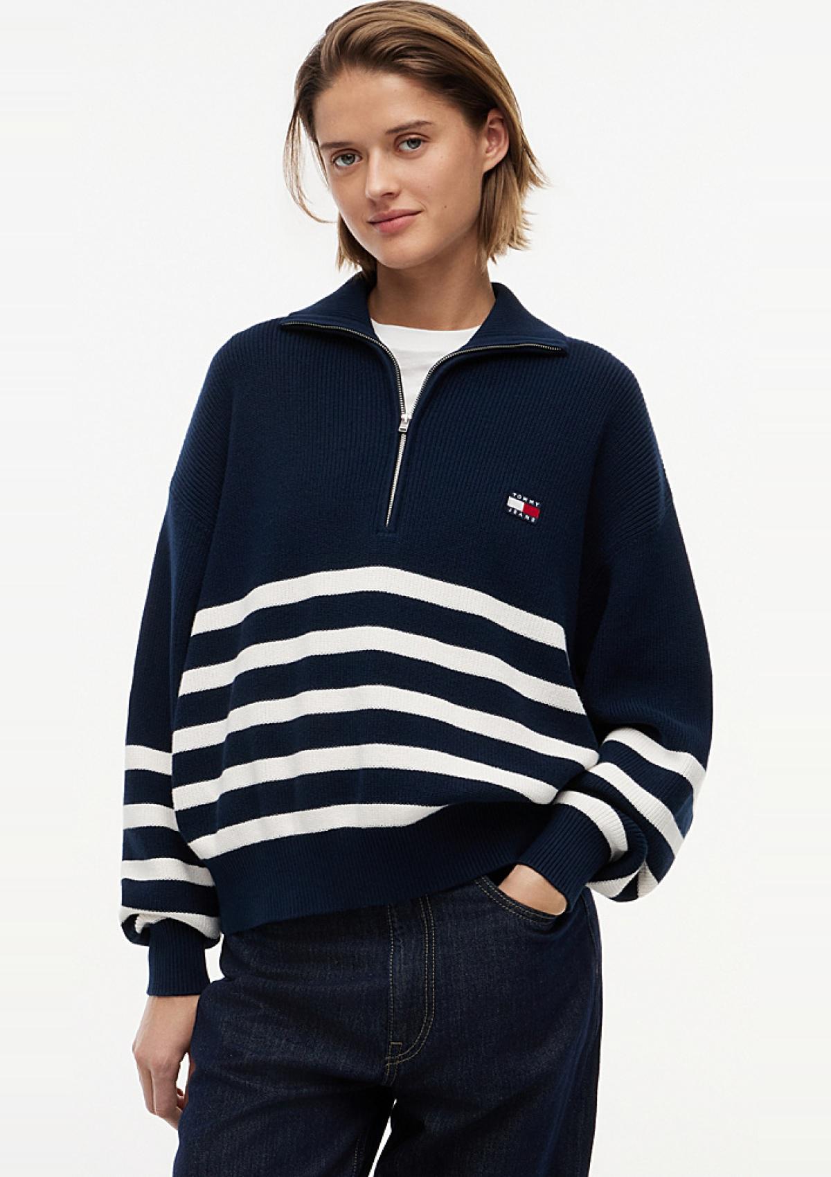 DW0DW22928 0A9 | Tommy Badge Quarter-Zip-Pullover mit Streifen