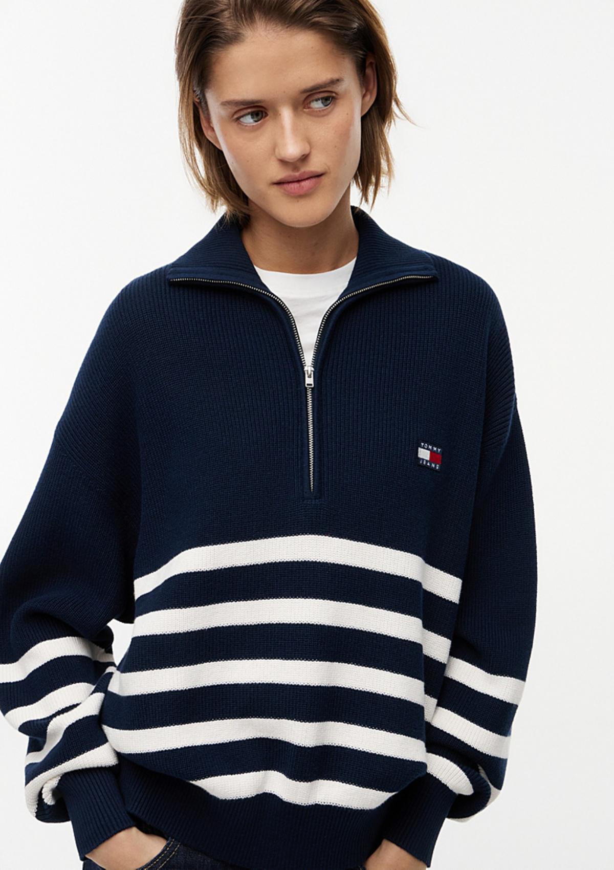 DW0DW22928 0A9 | Tommy Badge Quarter-Zip-Pullover mit Streifen