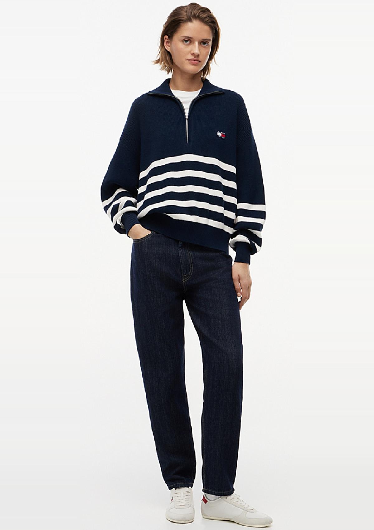 DW0DW22928 0A9 | Tommy Badge Quarter-Zip-Pullover mit Streifen