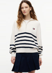 Thumbnail for DW0DW22928 YBH | Tommy Badge Quarter-Zip-Pullover mit Streifen