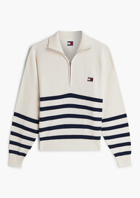 Thumbnail for DW0DW22928 YBH | Tommy Badge Quarter-Zip-Pullover mit Streifen