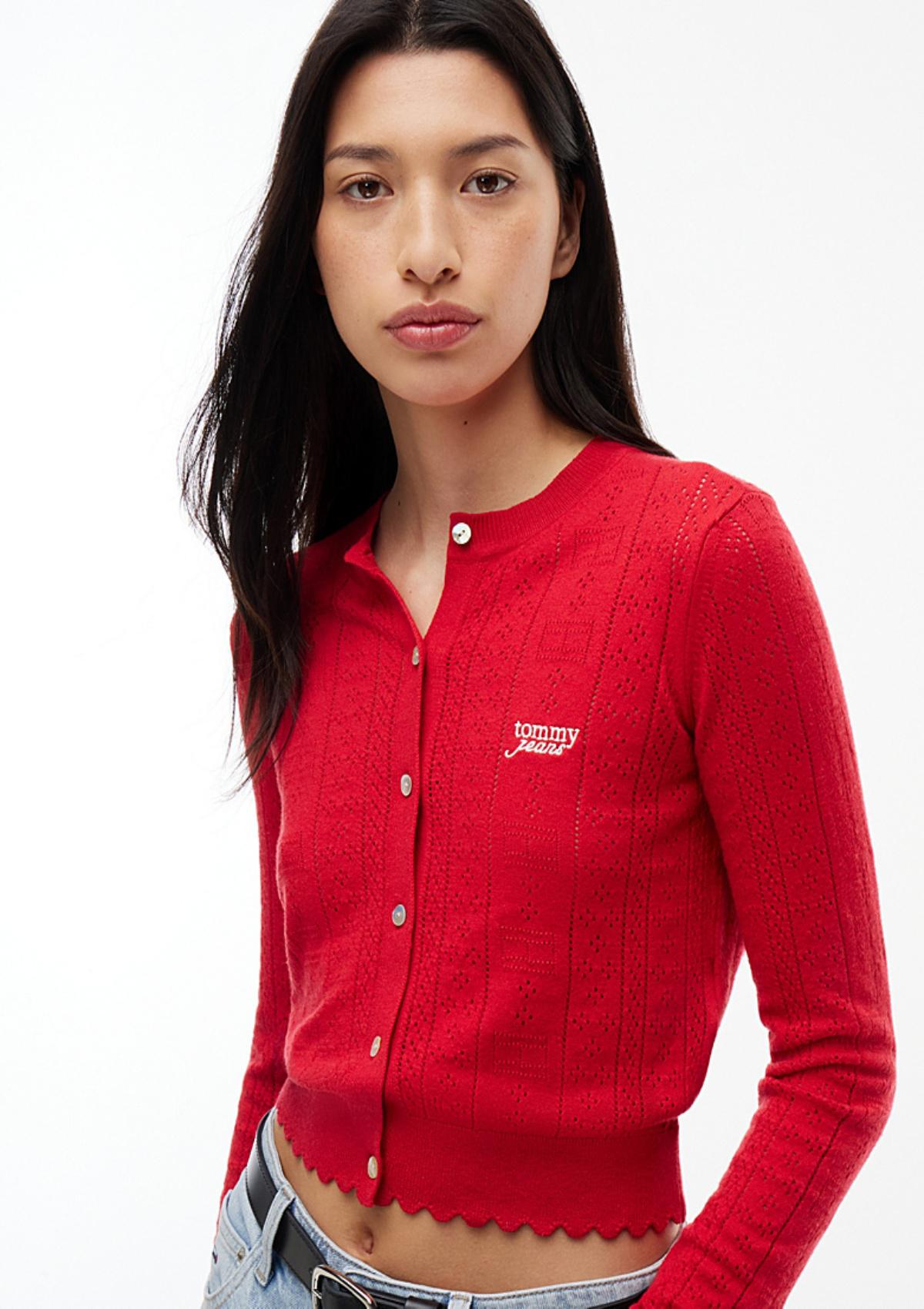 DW0DW22931 XK9 | Slim Fit Pointelle-Cardigan mit Flag