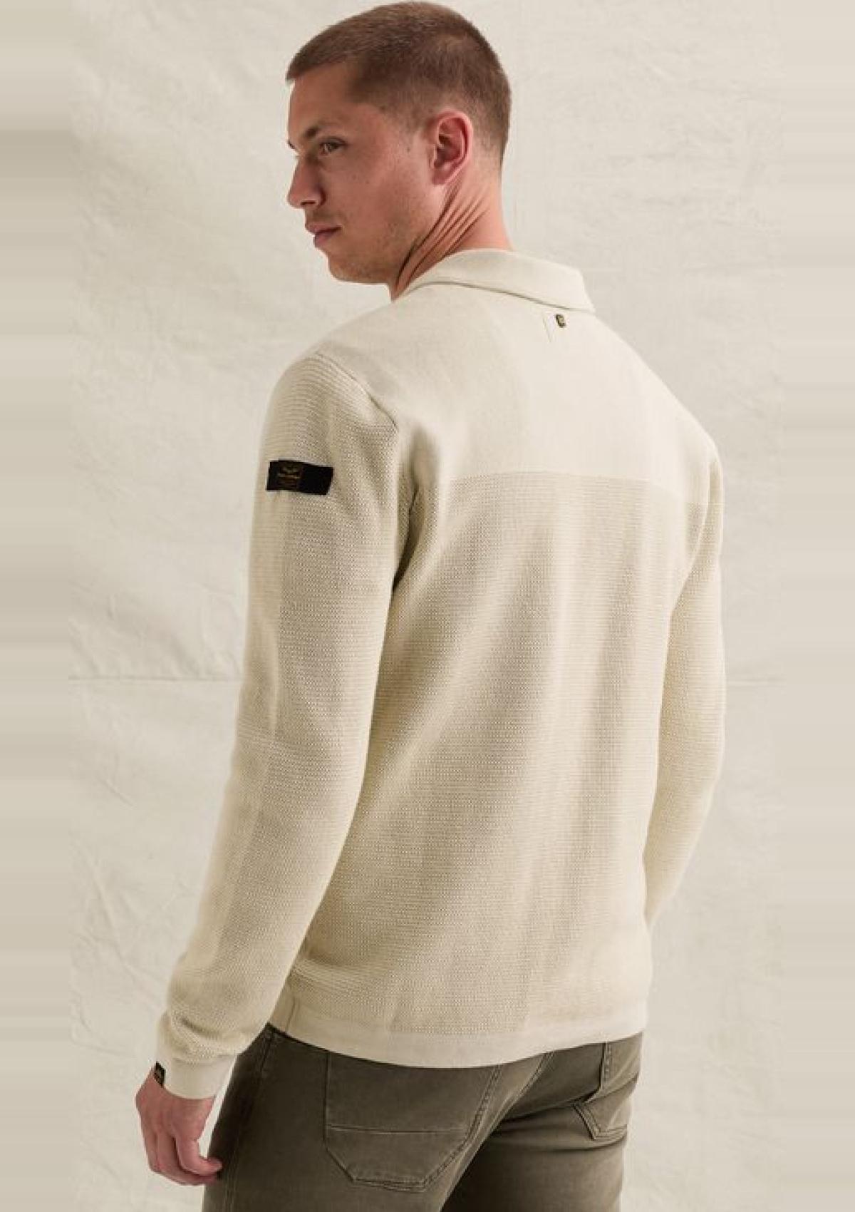 PKC2609352 7013-Bone White | Strickjacke mit verschiedenen Strukturen und Knopfverschluss