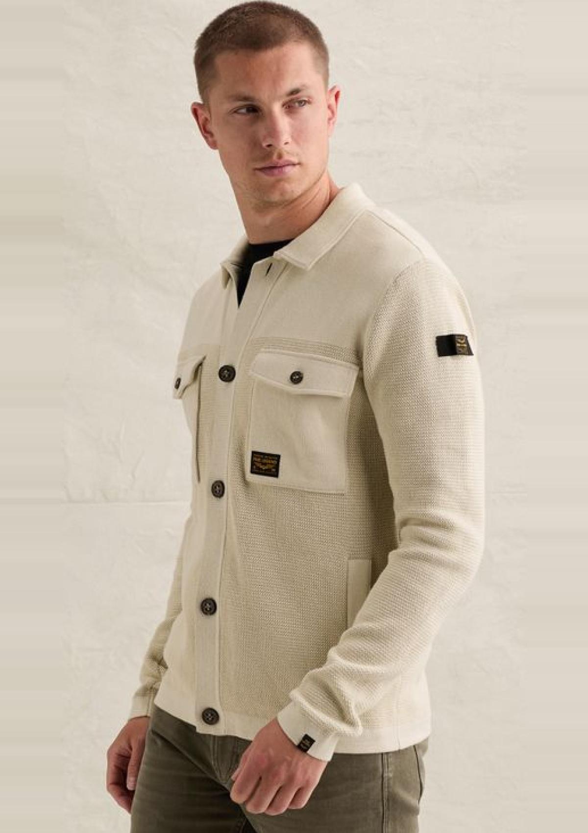 PKC2609352 7013-Bone White | Strickjacke mit verschiedenen Strukturen und Knopfverschluss