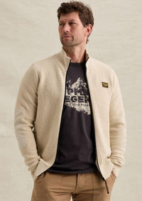 Thumbnail for PKC2610322 7013-Bone White | Strickjacke mit Jacquardstruktur und Nylondetails