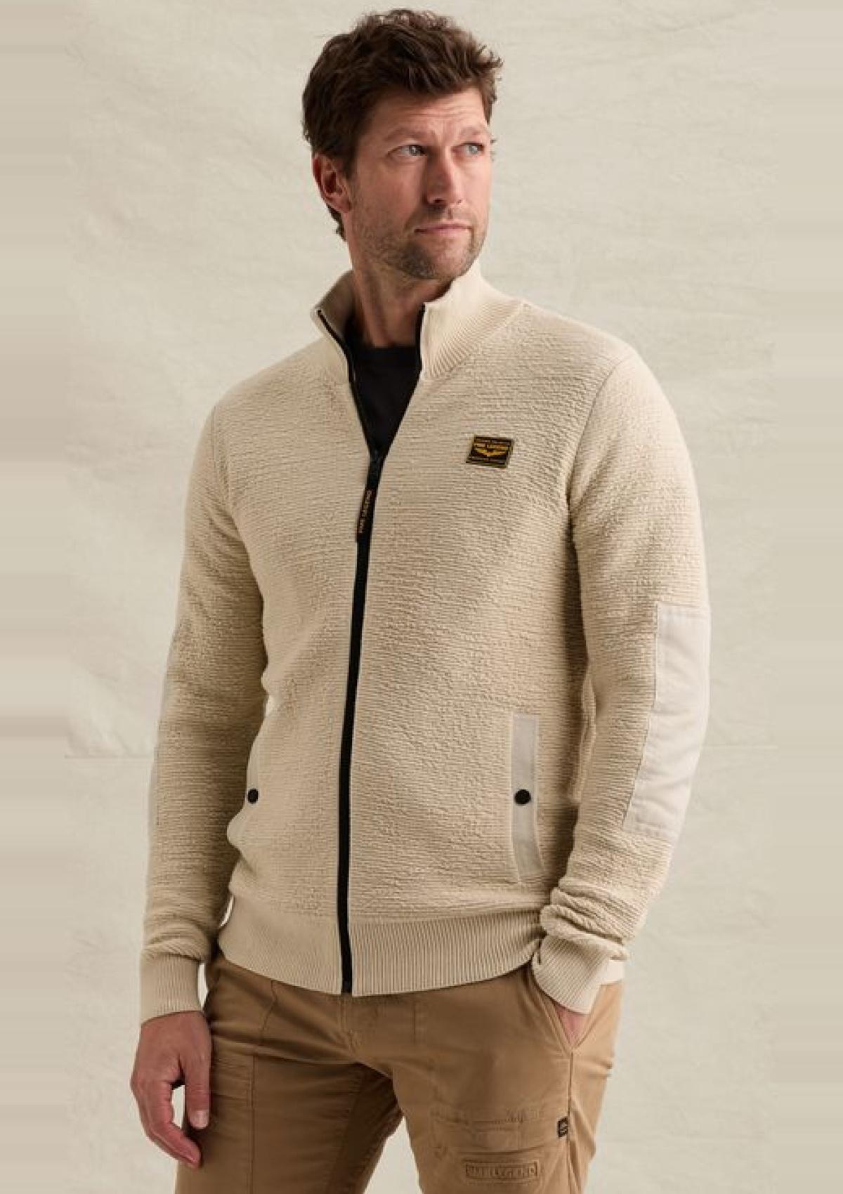 PKC2610322 7013-Bone White | Strickjacke mit Jacquardstruktur und Nylondetails