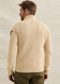 Thumbnail for PKW2609325 7013-Bone White | Pullover mit halbem Reißverschluss und verschiedenen Strukturen