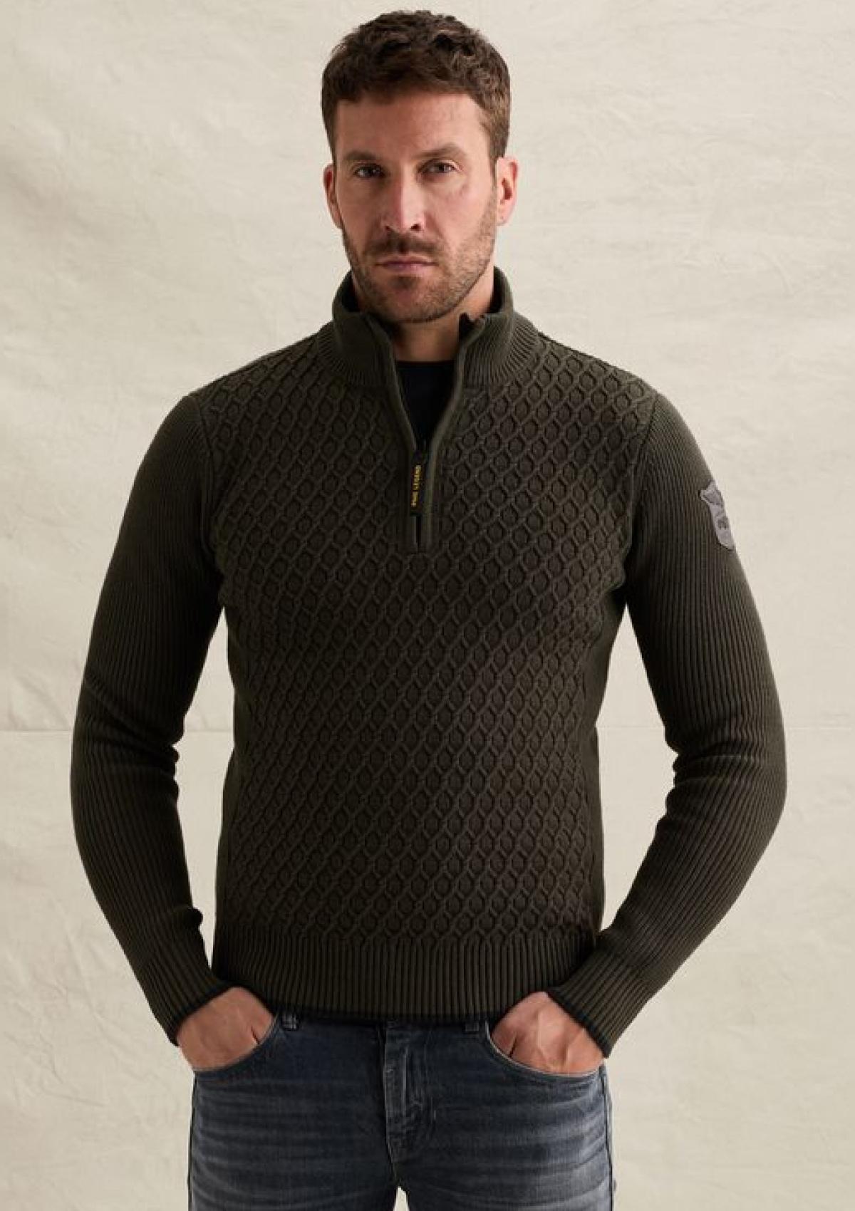 PKW2609325 8039-Beluga | Pullover mit halbem Reißverschluss und verschiedenen Strukturen