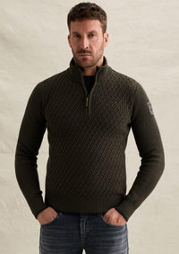 Thumbnail for PKW2609325 8039-Beluga | Pullover mit halbem Reißverschluss und verschiedenen Strukturen