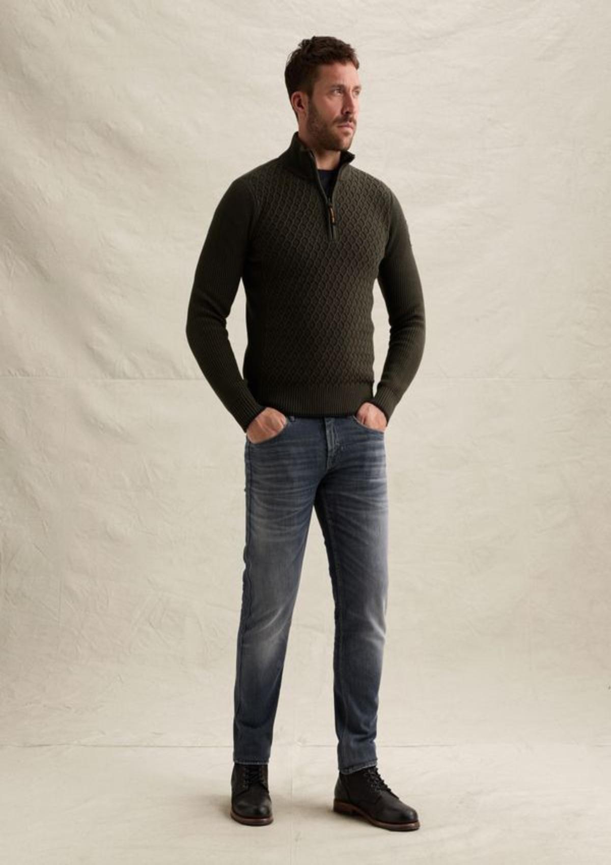 PKW2609325 8039-Beluga | Pullover mit halbem Reißverschluss und verschiedenen Strukturen
