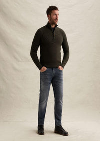Thumbnail for PKW2609325 8039-Beluga | Pullover mit halbem Reißverschluss und verschiedenen Strukturen
