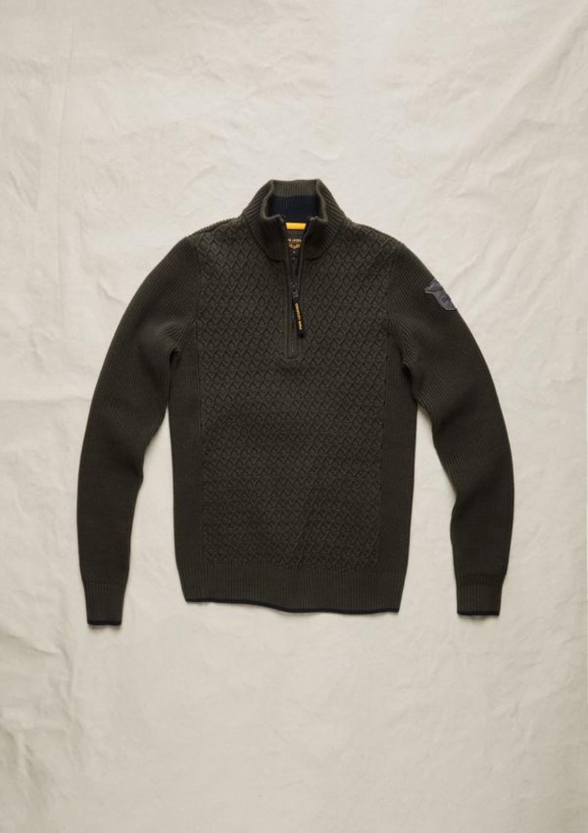 PKW2609325 8039-Beluga | Pullover mit halbem Reißverschluss und verschiedenen Strukturen