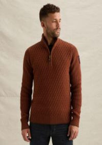 Thumbnail for PKW2609325 8178-Arabian Spice | Pullover mit halbem Reißverschluss und verschiedenen Strukturen
