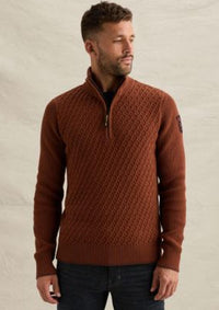 Thumbnail for PKW2609325 8178-Arabian Spice | Pullover mit halbem Reißverschluss und verschiedenen Strukturen