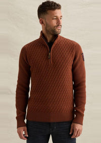 Thumbnail for PKW2609325 8178-Arabian Spice | Pullover mit halbem Reißverschluss und verschiedenen Strukturen