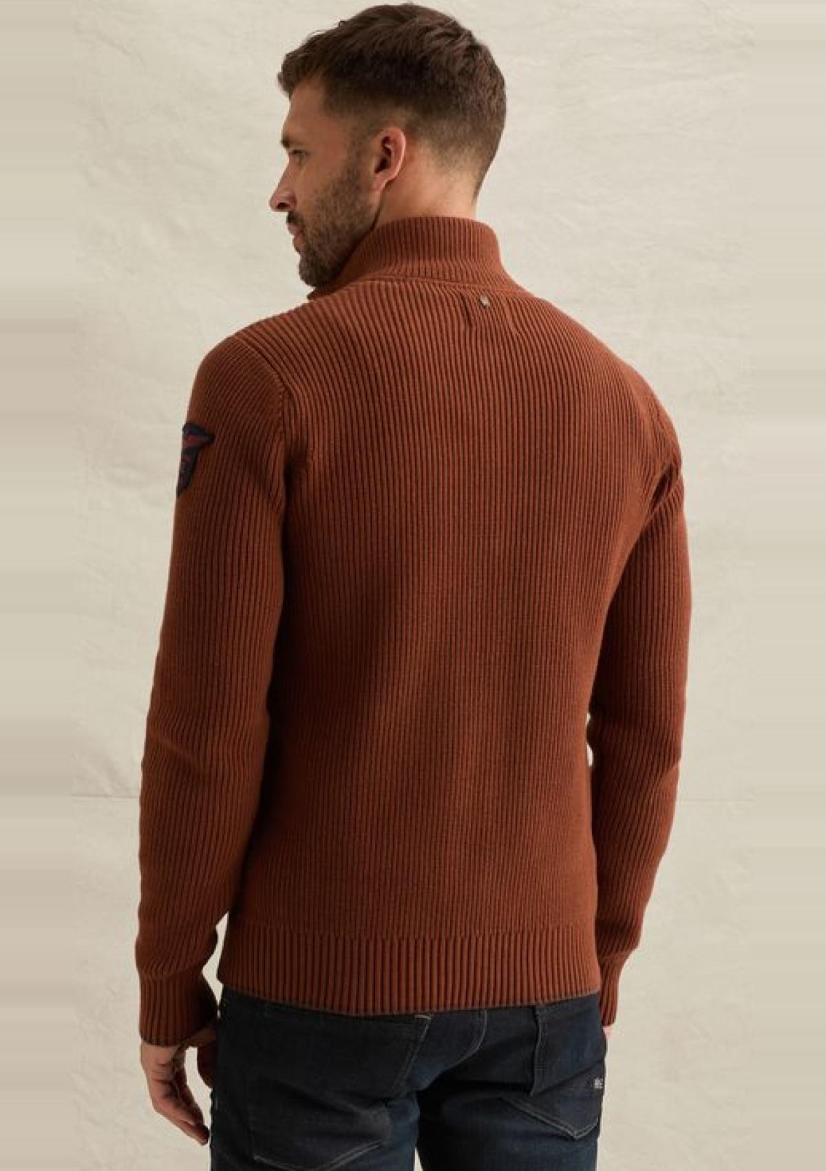PKW2609325 8178-Arabian Spice | Pullover mit halbem Reißverschluss und verschiedenen Strukturen