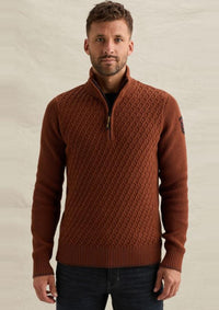 Thumbnail for PKW2609325 8178-Arabian Spice | Pullover mit halbem Reißverschluss und verschiedenen Strukturen