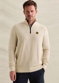 Thumbnail for PKW2610301 7013-Bone White | Pullover aus 100 % Baumwollmouliné mit halbem Reißverschluss