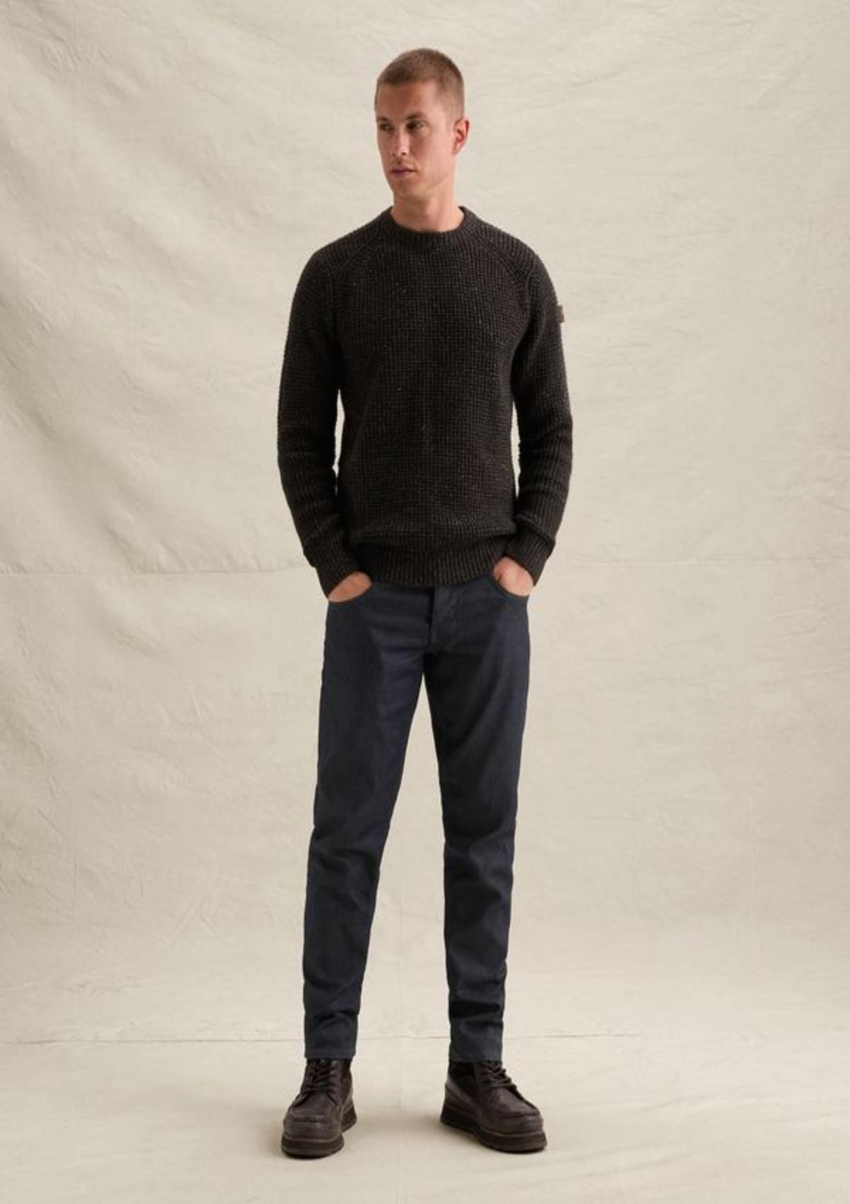 PKW2610313 9140-Obsidian | Pullover aus einer Baumwoll-Woll-Mischung mit grober Struktur