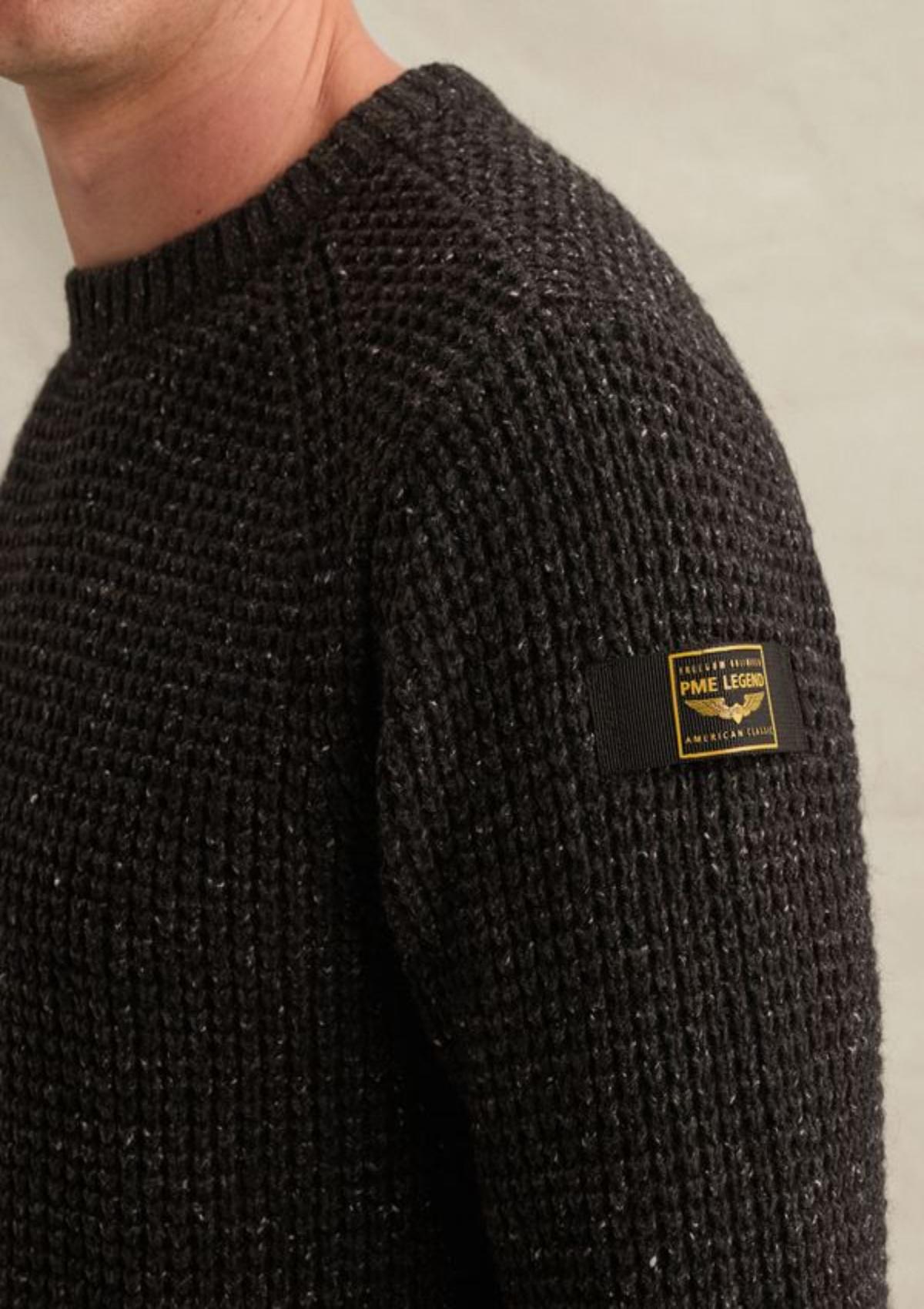 PKW2610313 9140-Obsidian | Pullover aus einer Baumwoll-Woll-Mischung mit grober Struktur