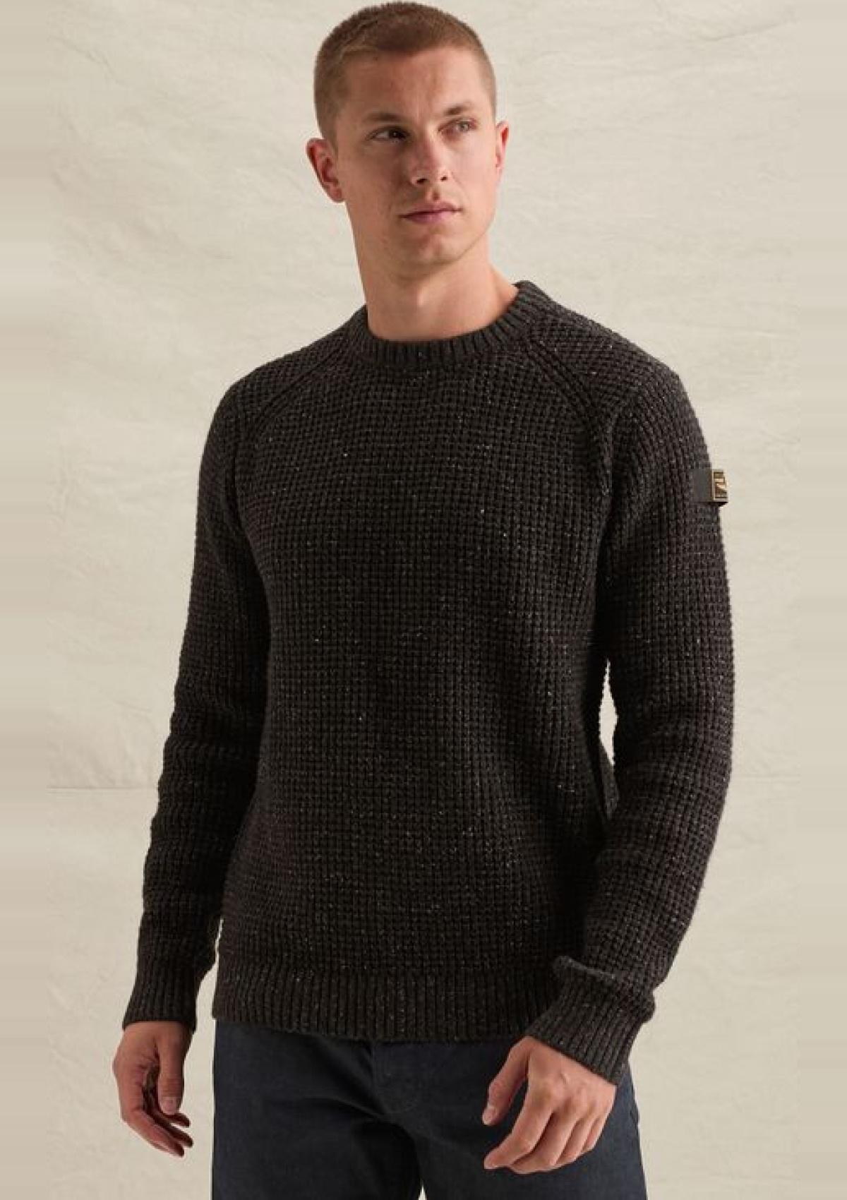 PKW2610313 9140-Obsidian | Pullover aus einer Baumwoll-Woll-Mischung mit grober Struktur