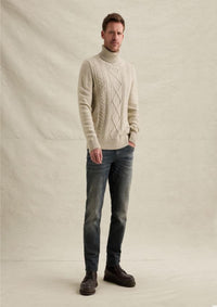 Thumbnail for PKW2610320 7013-Bone White | Pullover mit grobem Kabelmuster und Stehkragen