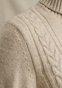 Thumbnail for PKW2610320 7013-Bone White | Pullover mit grobem Kabelmuster und Stehkragen