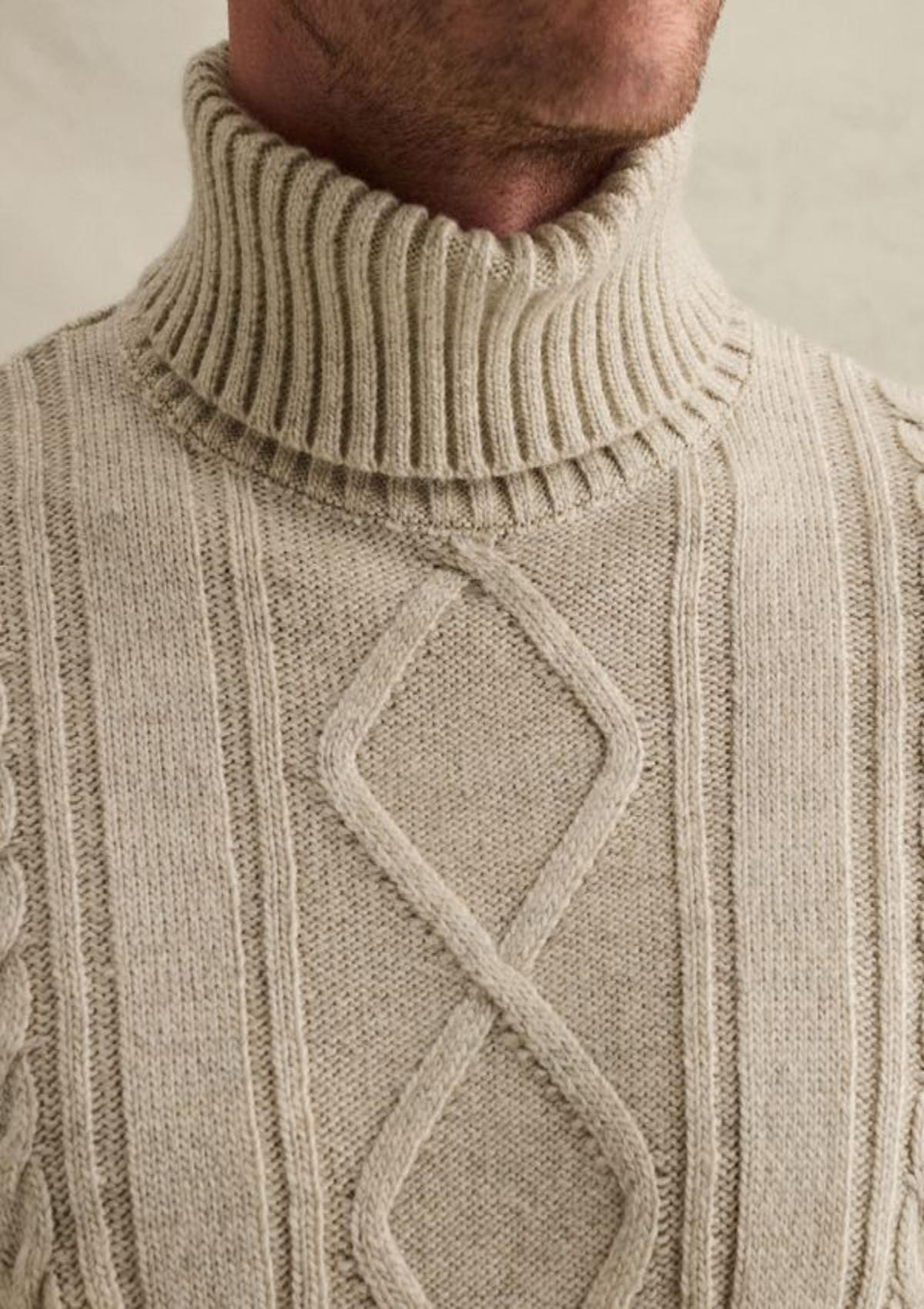 PKW2610320 7013-Bone White | Pullover mit grobem Kabelmuster und Stehkragen