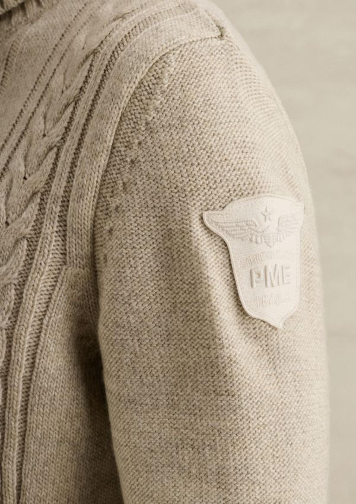PKW2610320 7013-Bone White | Pullover mit grobem Kabelmuster und Stehkragen