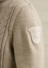 Thumbnail for PKW2610320 7013-Bone White | Pullover mit grobem Kabelmuster und Stehkragen