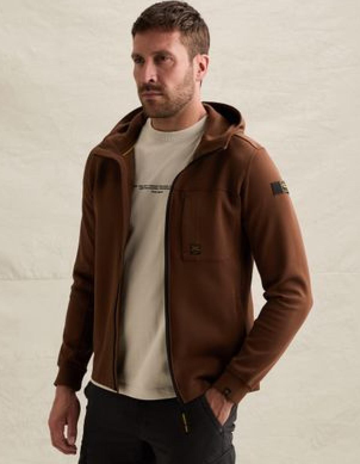 PSW2609458 8168-Cappuccino | Sweatjacke mit Kapuze und Reißverschluss